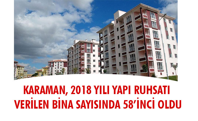 KARAMAN, 2018 YILI YAPI RUHSATI VERİLEN BİNA SAYISINDA 58’İNCİ OLDU