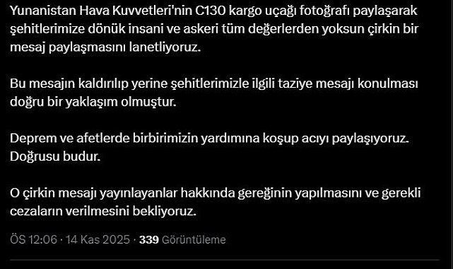 AK Parti'li Çelik: Yunanistan Hava Kuvvetleri'nin paylaşımını lanetliyoruz