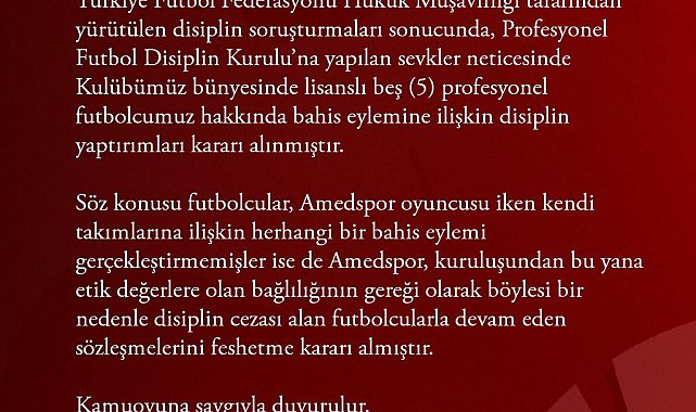 Amed Sportif Faaliyetler'de bahis soruşturmasına karışan 5 futbolcuyla yollar ayrıldı