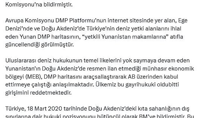 Dışişleri: Yunanistan'ın gayrihukuki oldubitti girişimini reddediyoruz
