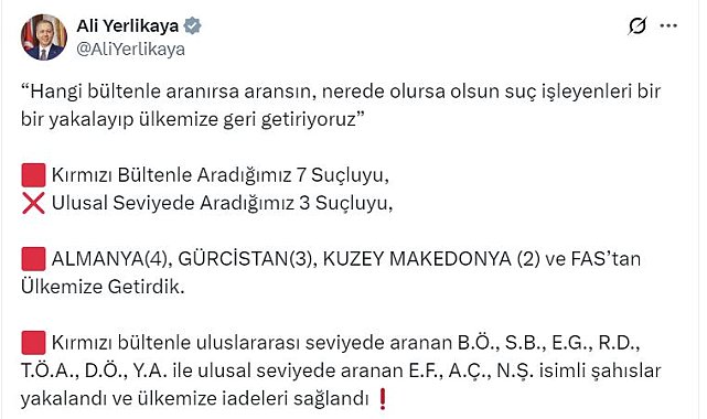 Kırmızı bültenle ve ulusal seviyede aranan 10 suçlu Türkiye'ye getirildi