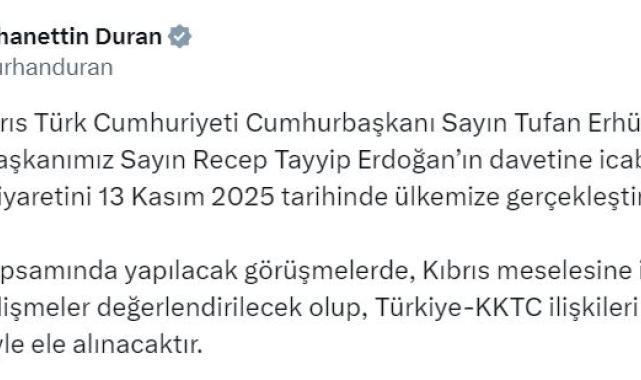 KKTC Cumhurbaşkanı Erhürman, 13 Kasım'da Türkiye'yi ziyaret edecek