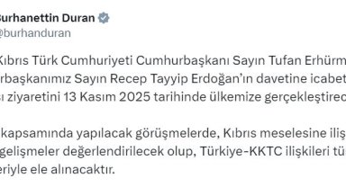 KKTC Cumhurbaşkanı Erhürman, 13 Kasım'da Türkiye'yi ziyaret edecek