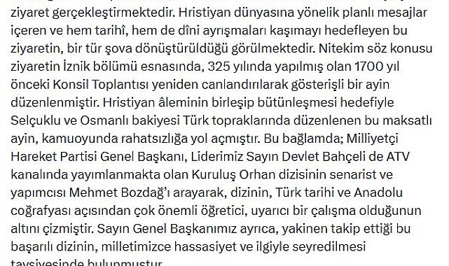 MHP'li Yalçın: Maksatlı ayin, rahatsızlığa yol açmıştır