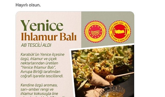 Yenice Ihlamur Balı'na AB'den coğrafi işaret tescili