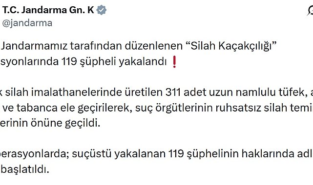 6 ilde silah kaçakçılarına operasyon: 119 gözaltı
