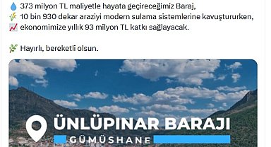 Bakan Yumaklı: Ünlüpınar Barajı ve Yelpınar Göleti'nde su tutulmaya başlandı