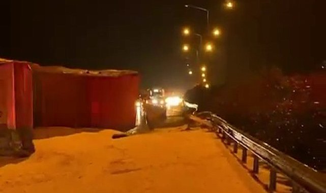 Mısır yüklü kamyon devrildi: 1 yaralı