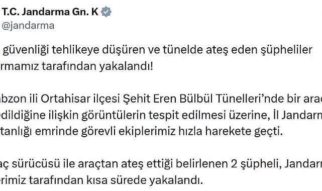 Trabzon'da tünelde ateş açan 2 şüpheli yakalandı