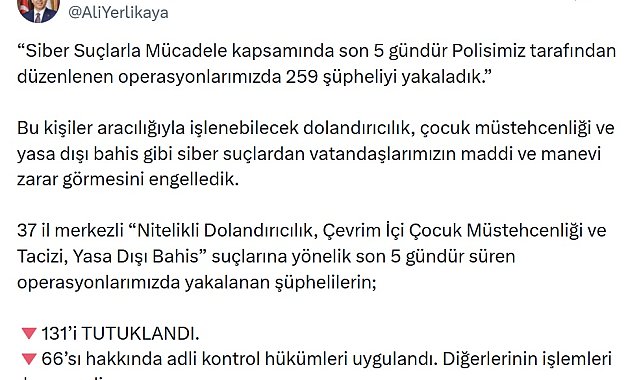 37 il merkezli siber suç operasyonları: 131 tutuklama