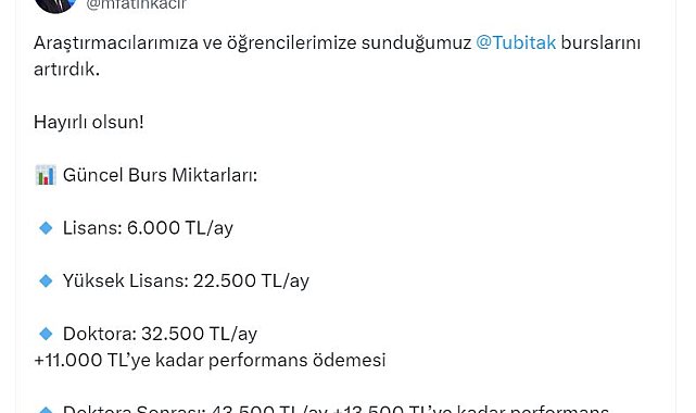 Bakan Kacır: TÜBİTAK burslarını artırdık