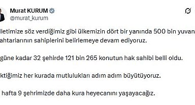Bakan Kurum: 32 şehirde 121 bin 265 konutun hak sahibi belli oldu