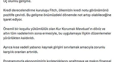 Bakan Şimşek: Fitch, ülkemizin kredi notu görünümünü pozitife çevirdi