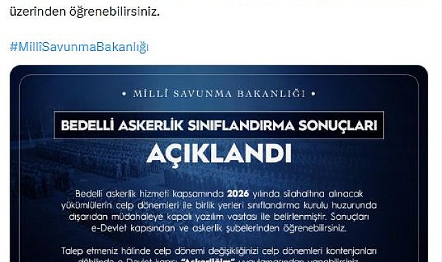 Bedelli askerlik sınıflandırma sonuçları açıklandı