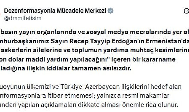 DMM: Ermenistan'a yardım yapılacağı iddiaları asılsızdır