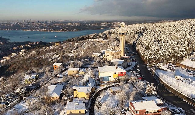 İstanbul- Beykoz'da kar yağışı; seyirlik manzara havadan görüntülendi