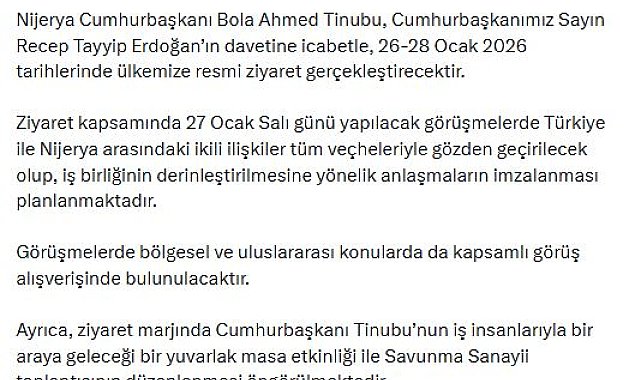 Nijerya Cumhurbaşkanı Tinubu, Türkiye'ye geliyor