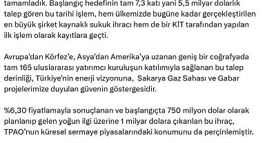 Bakan Bayraktar: TPAO'nun 1 milyar dolarlık sukuk ihracını başarıyla tamamladık