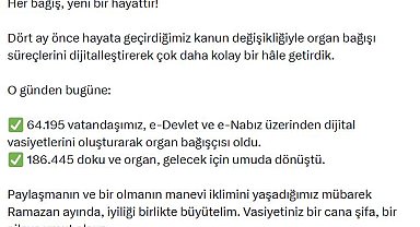 Bakan Memişoğlu: E-Devlet ve E-Nabız üzerinden 64 bin vatandaş organ bağışçısı oldu