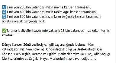 Bakan Memişoğlu'ndan, '4 Şubat Dünya Kanser Günü' paylaşımı