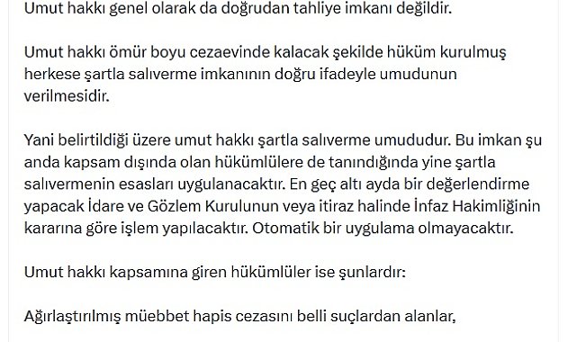 Cumhurbaşkanı Başdanışmanı Uçum: Umut hakkı, Öcalan'a yönelik bir tahliye imkanı değildir