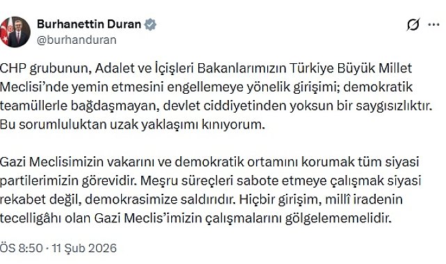 İletişim Başkanı Duran: CHP grubunun sorumluluktan uzak yaklaşımını kınıyorum