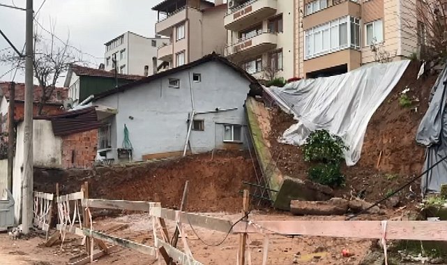 İstinat duvarı çöktü binada hasar oluştu