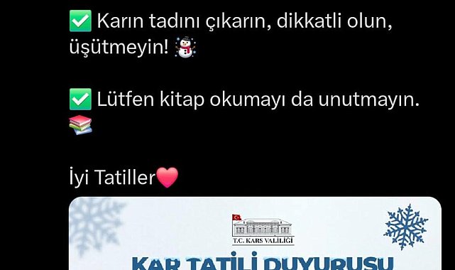 Kars Valisi Polat, tatil haberini 'Sevgili çocuklar derslere küçük bir mola' mesajıyla paylaştı