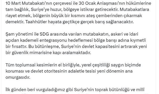 Kurtulmuş: Suriye'nin bütünlüğü için atılan her adım, 'Terörsüz Türkiye' hedefimizi güçlendirmektedir