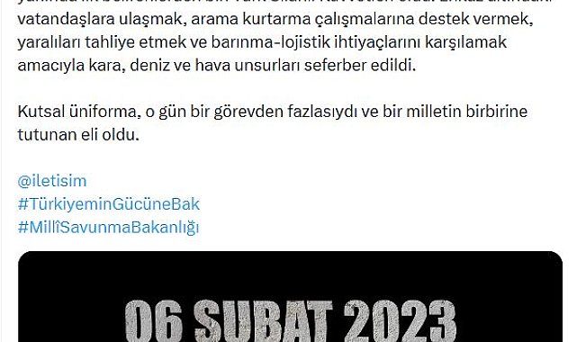 MSB'den '6 Şubat depremleri' paylaşımı