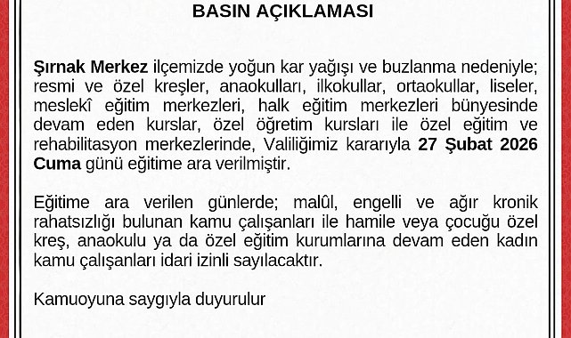 Şırnak'ta eğitime 1 gün ara