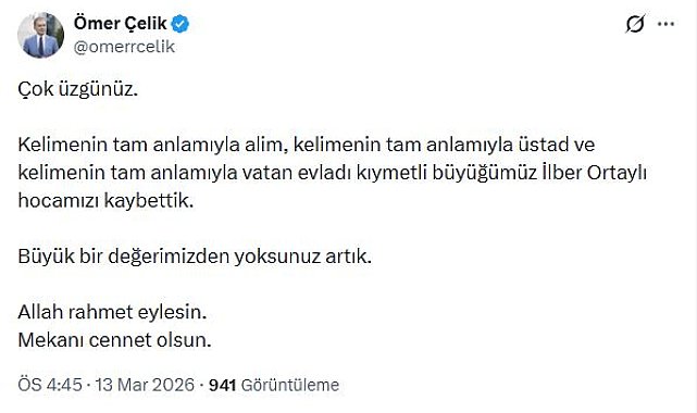 AK Parti Sözcüsü Çelik'ten İlber Ortaylı için taziye mesajı