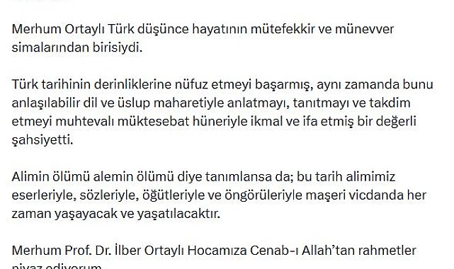 Bahçeli'den İlber Ortaylı için taziye mesajı