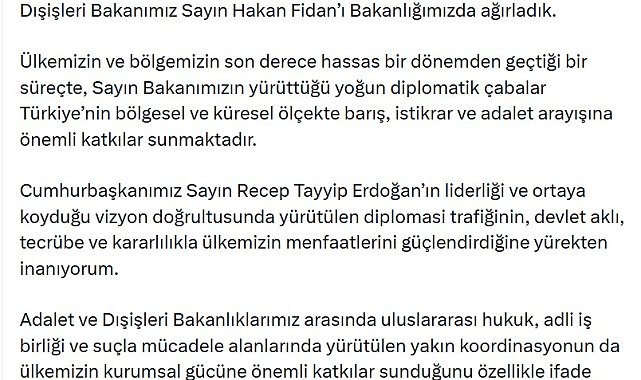 Bakan Fidan'dan, Bakan Gürlek'e ziyaret
