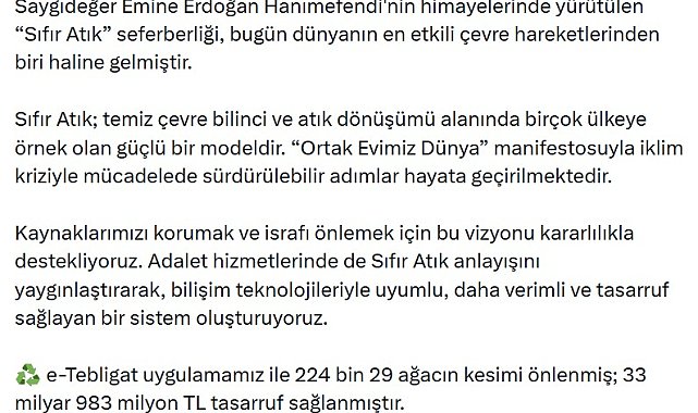 Bakan Gürlek: Adalet hizmetlerinde 'Sıfır Atık' anlayışını yaygınlaştırıyoruz