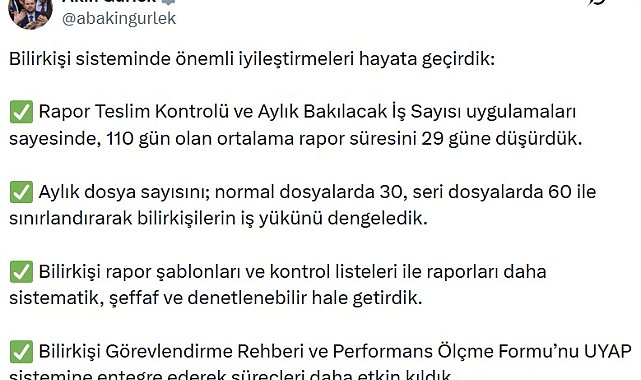 Bakan Gürlek: Bilirkişi sisteminde önemli iyileştirmeleri hayata geçirdik