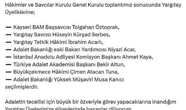 Bakan Gürlek, Yargıtay üyeliğine seçilen 8 ismi açıkladı