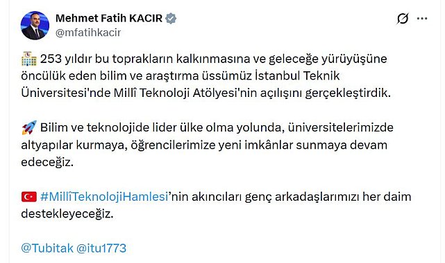 Bakan Kacır: Öğrencilerimize yeni imkanlar sunmaya devam edeceğiz