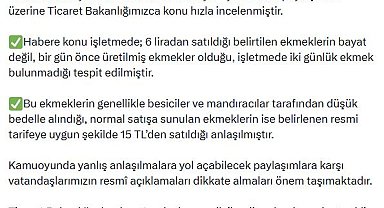 Bakanlıktan 'Bayat ekmek 6 liradan satılıyor' iddiasına açıklama