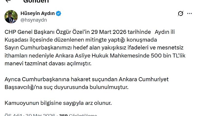 Cumhurbaşkanı Erdoğan'dan Özgür Özel'e tazminat davası