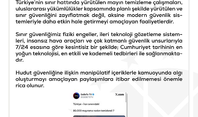 DMM: Türkiye–İran sınır hattındaki 80 bin mayın temizlendi iddiası dezenformasyon