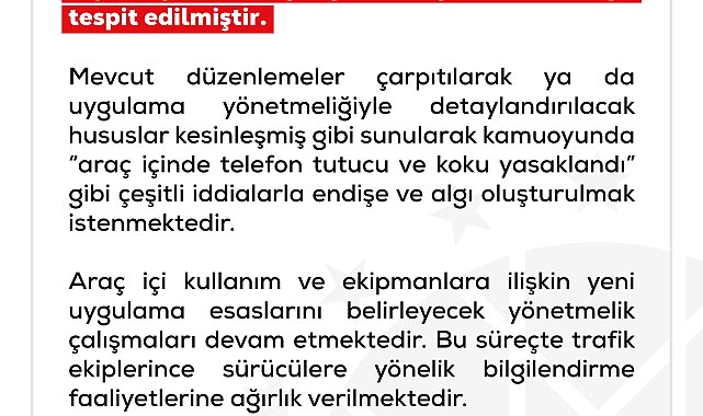 DMM'den 'araç içinde telefon tutucu ve koku yasaklandı' iddialarına ilişkin açıklama