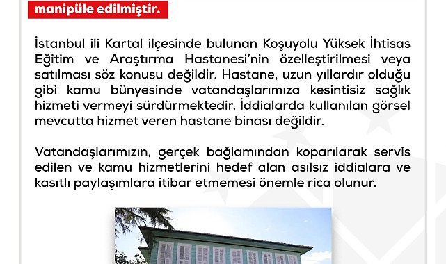 DMM'den 'Koşuyolu Kalp ve Damar Hastanesi satılıyor' iddialarına ilişkin açıklama