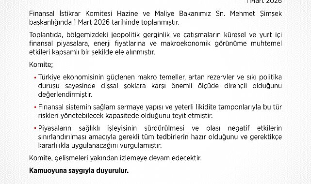 Finansal İstikrar Komitesi, Bakan Şimşek başkanlığında toplandı