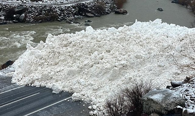 Hakkari-Çukurca kara yoluna çığ düşme anı kamerada