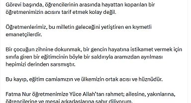 İstanbul- Bakan Tekin'den Çekmeköy'de öldürülen öğretmen için taziye mesajı