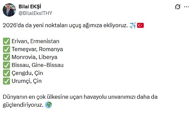İstanbul- THY'den 6 yeni uçuş noktası