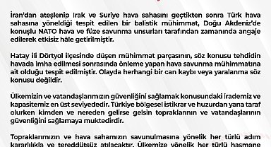 MSB: İran'dan ateşlenip Türk hava sahasına yönelen balistik mühimmat, etkisiz hale getirildi