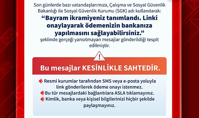 SGK'dan 'bayram ikramiyesi' içerikli sahte mesajlar için uyarı
