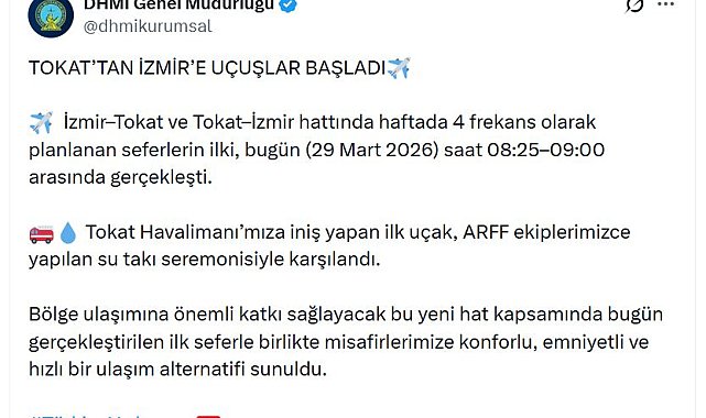 Tokat'tan İzmir'e uçuşlar başladı